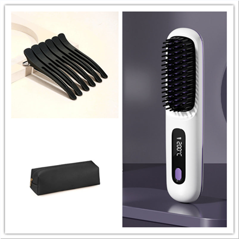 2 In 1 Wireless Hair Straightener Brush — Cordless Straightener & Curler
