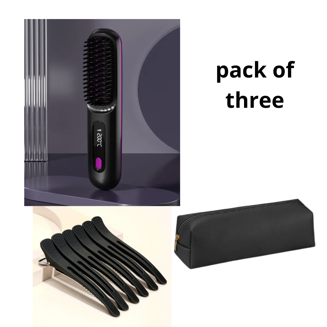 2 In 1 Wireless Hair Straightener Brush — Cordless Straightener & Curler